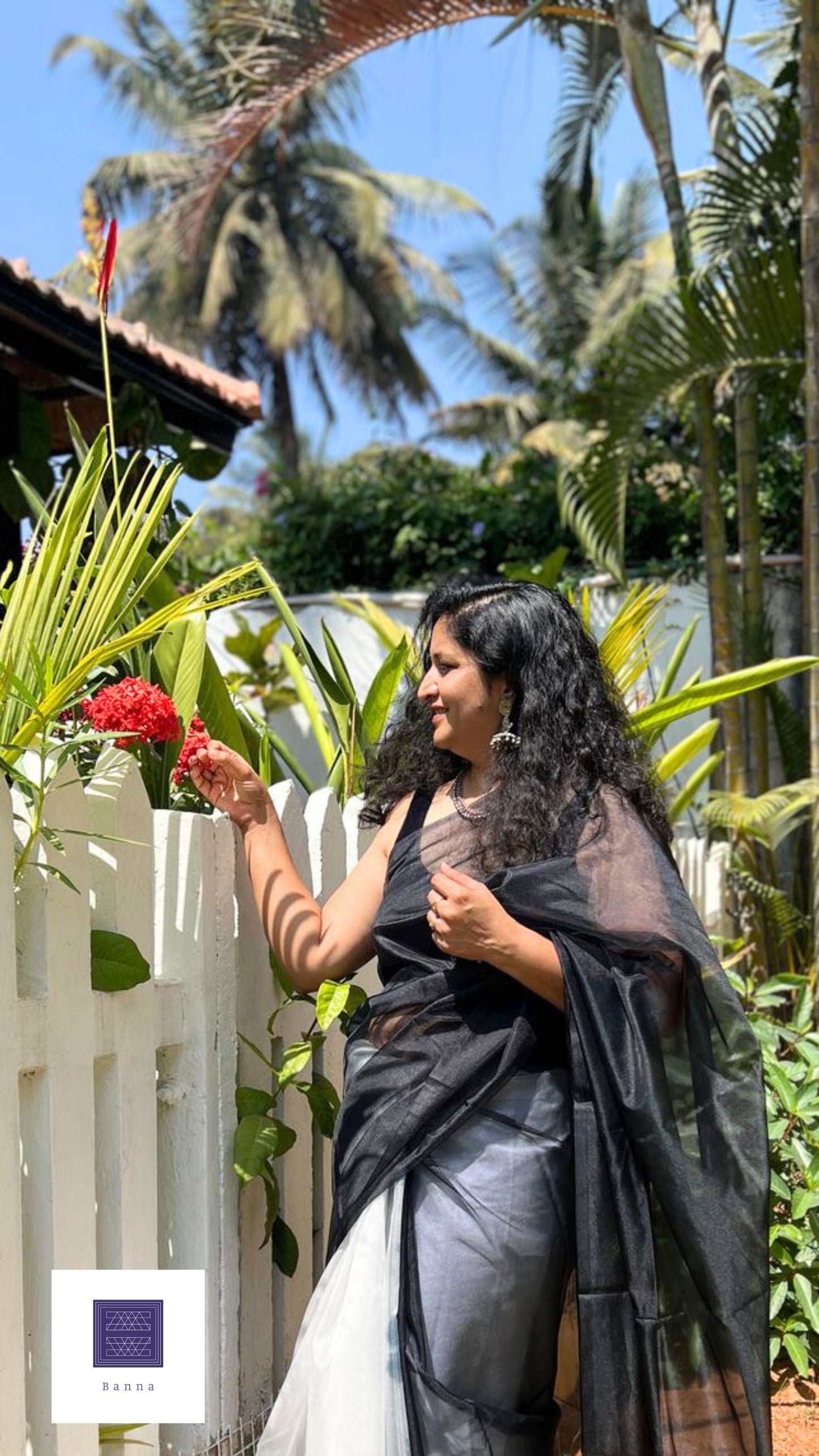 Black and White Panda saree - Banna's signature organza saree