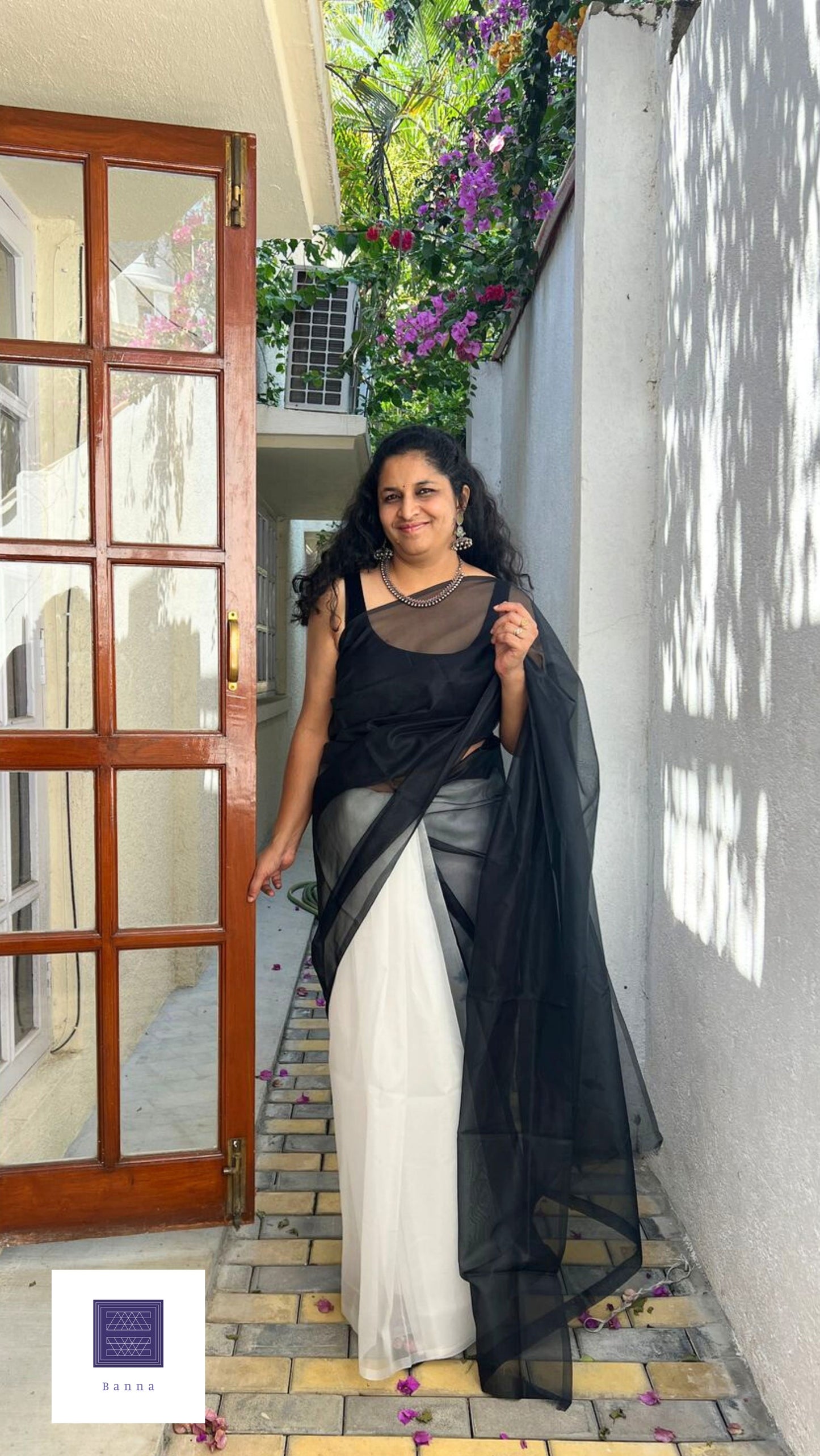 Black and White Panda saree - Banna's signature organza saree