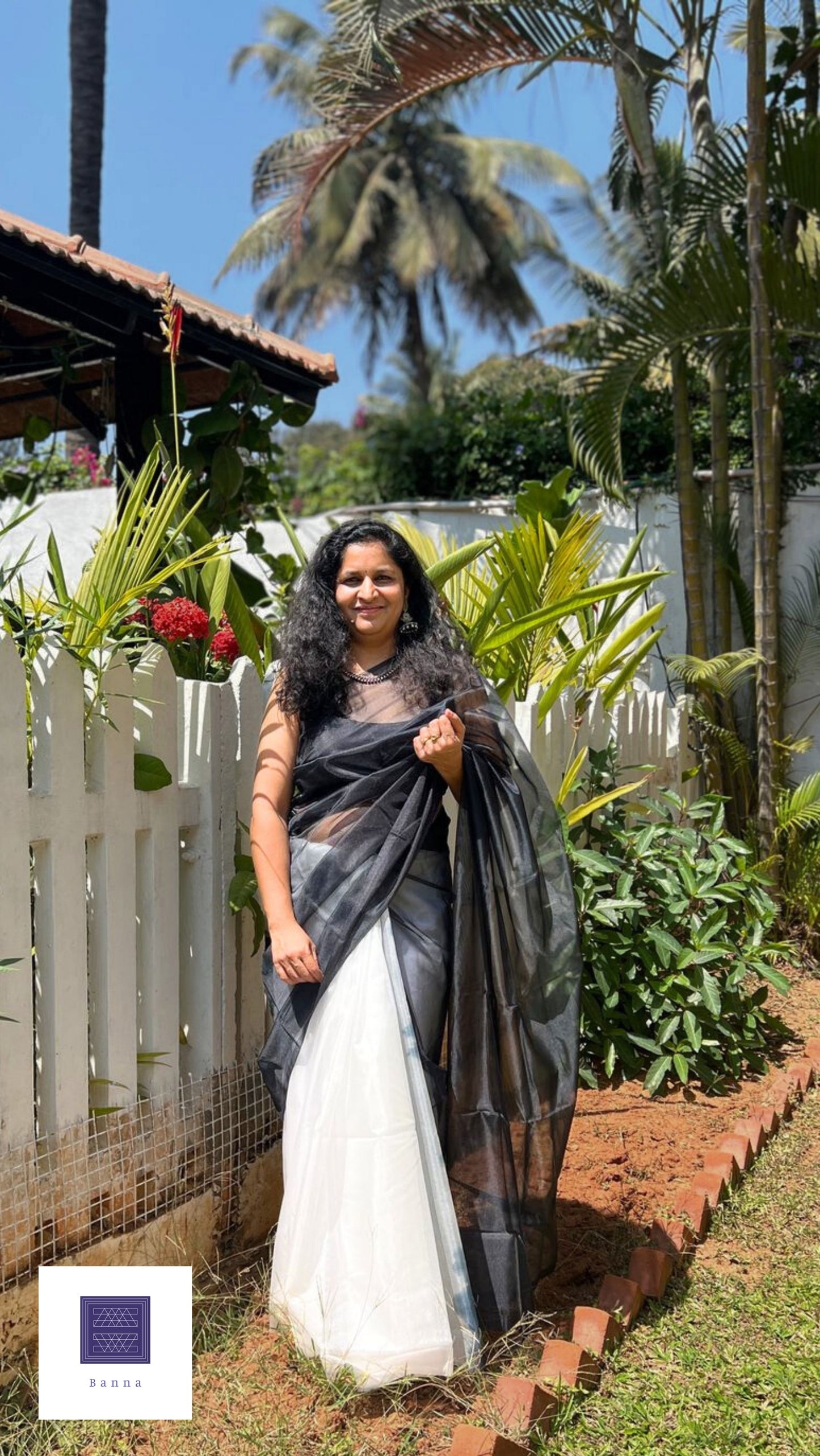 Black and White Panda saree - Banna's signature organza saree