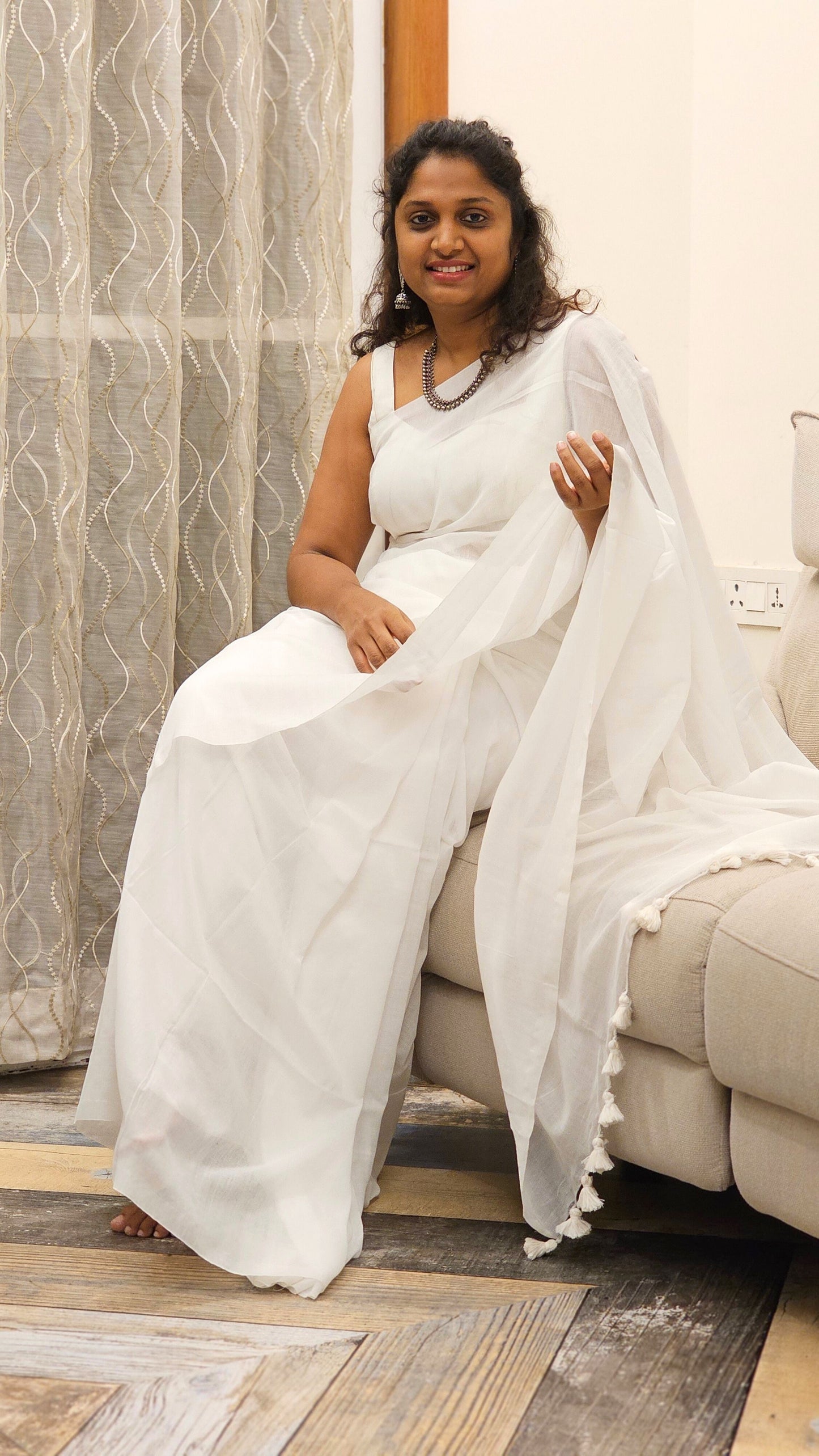 Soft Solid Cotton saree - White