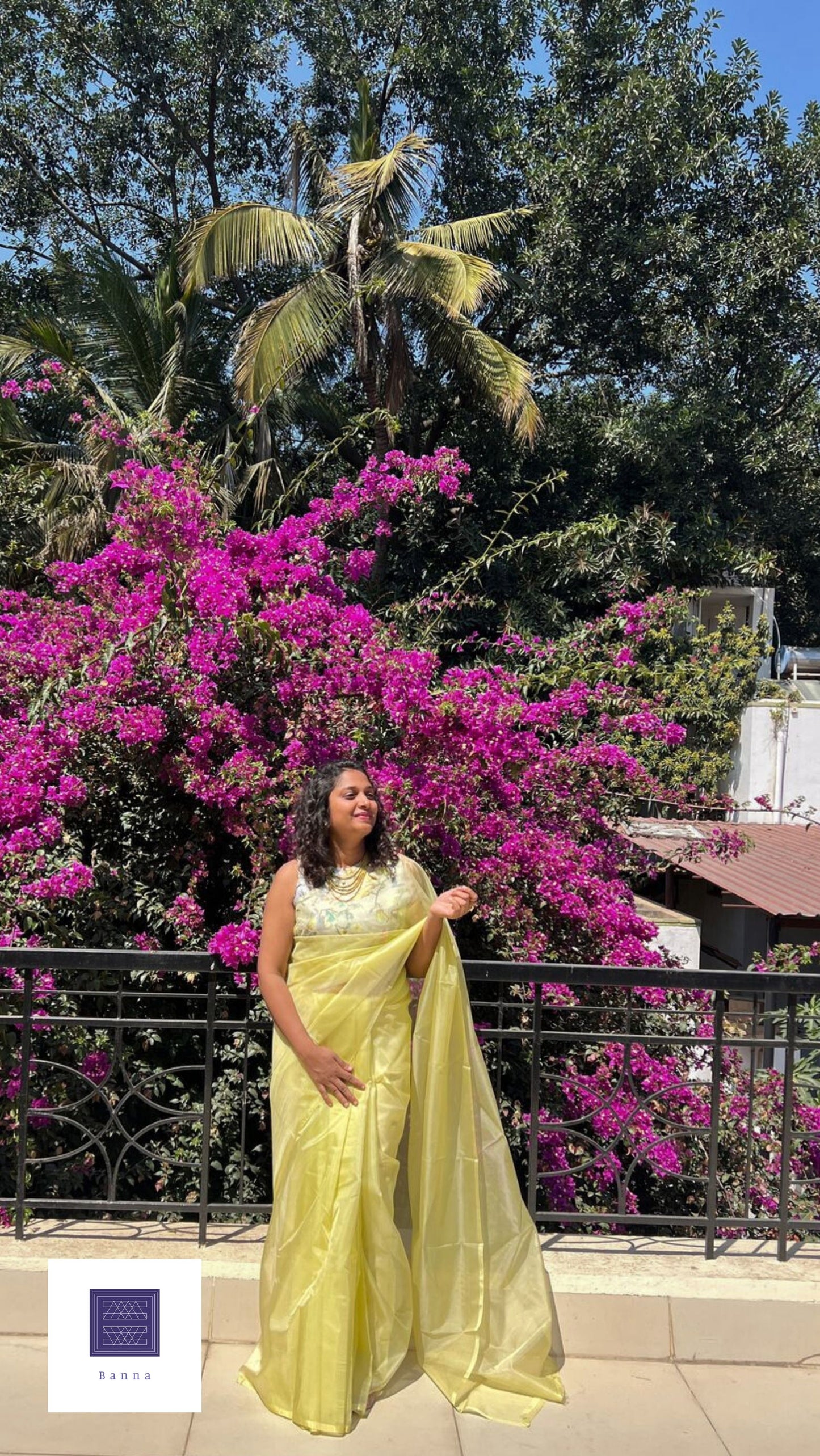 Lime Green Solid Organza Saree - Banna's signature organza saree