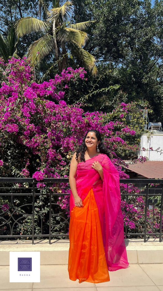 Perfect Wedding Hues of Orange and Pink - Banna's signature organza saree