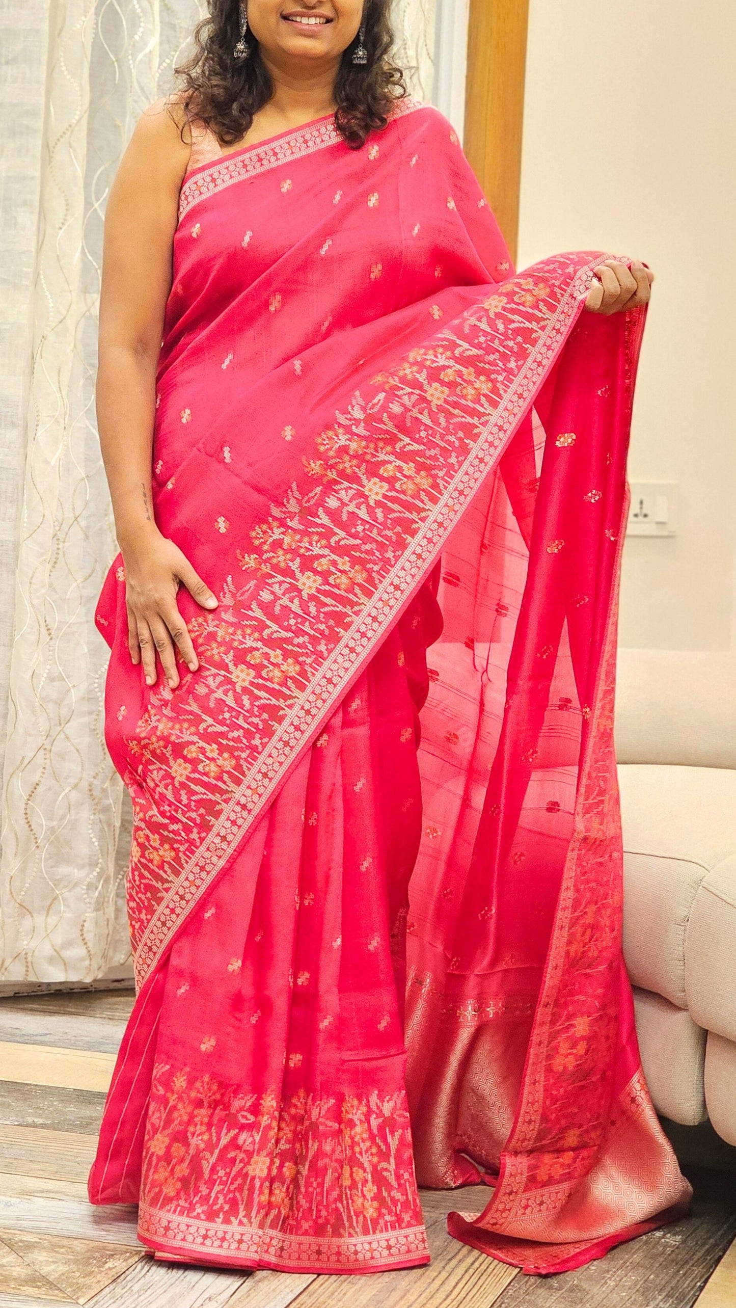 Tussar georgette saree - Rani Pink