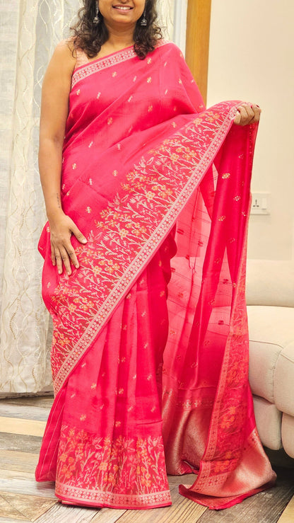 Tussar georgette saree - Rani Pink