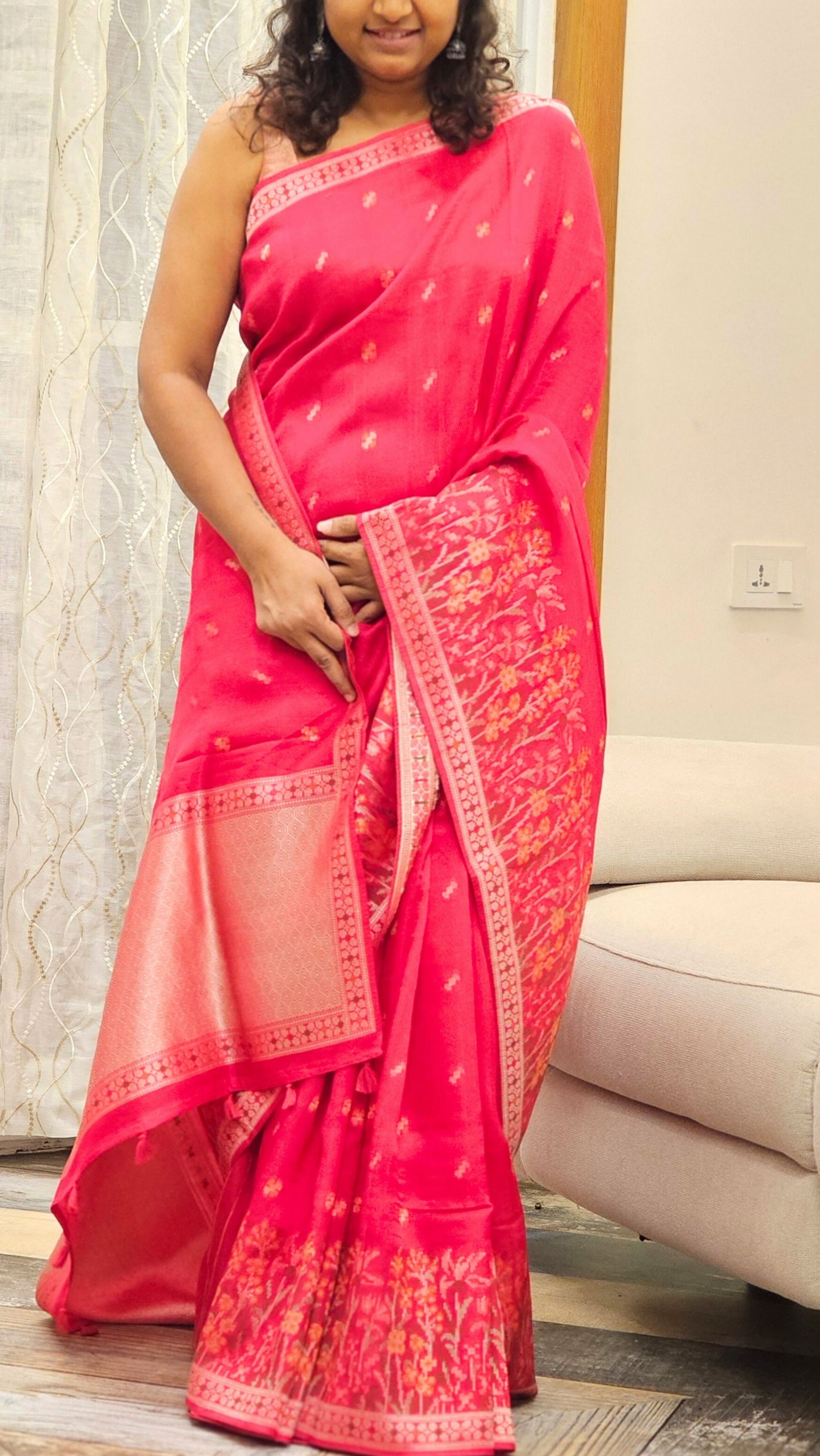 Tussar georgette saree - Rani Pink