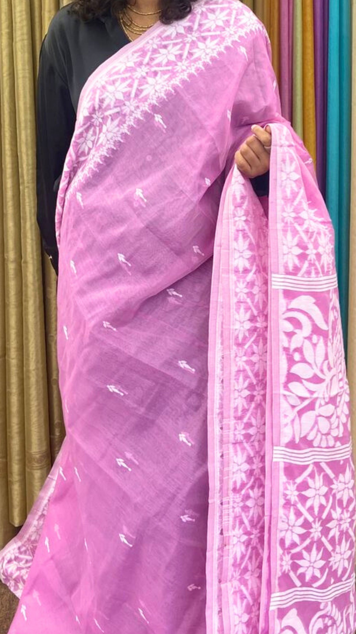 Cotton Jamdani Saree - Pink