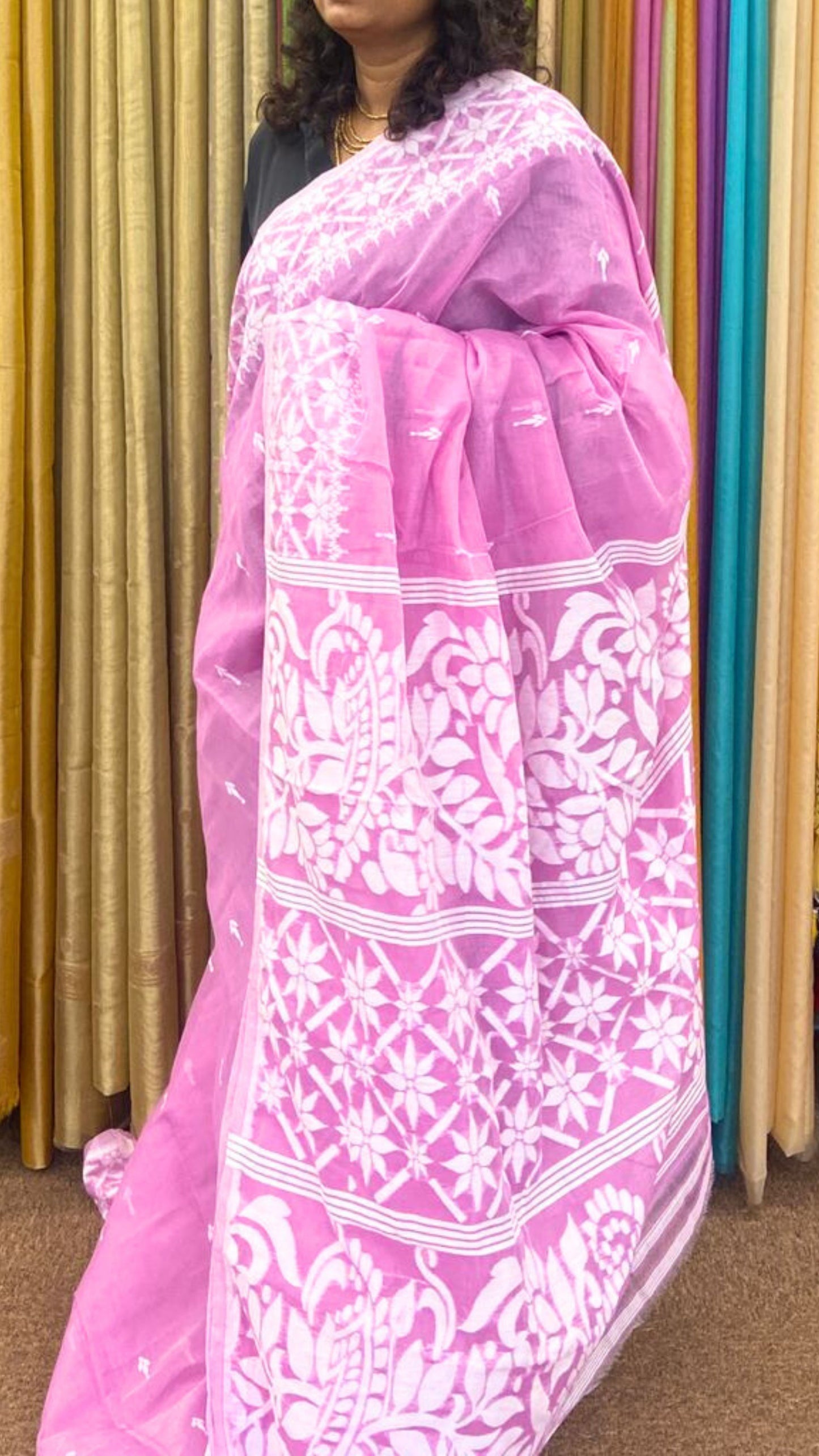 Cotton Jamdani Saree - Pink