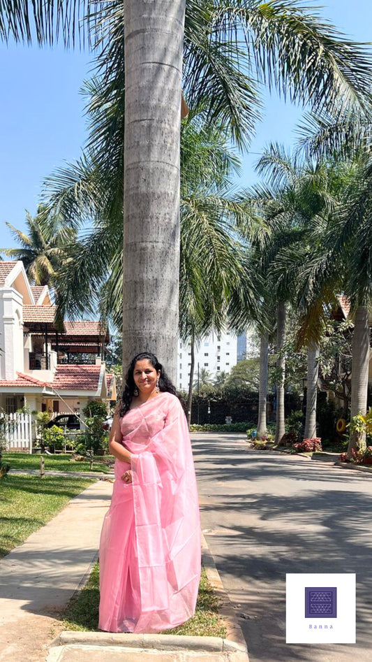 Baby Pink - Solid Organza Pastel Saree