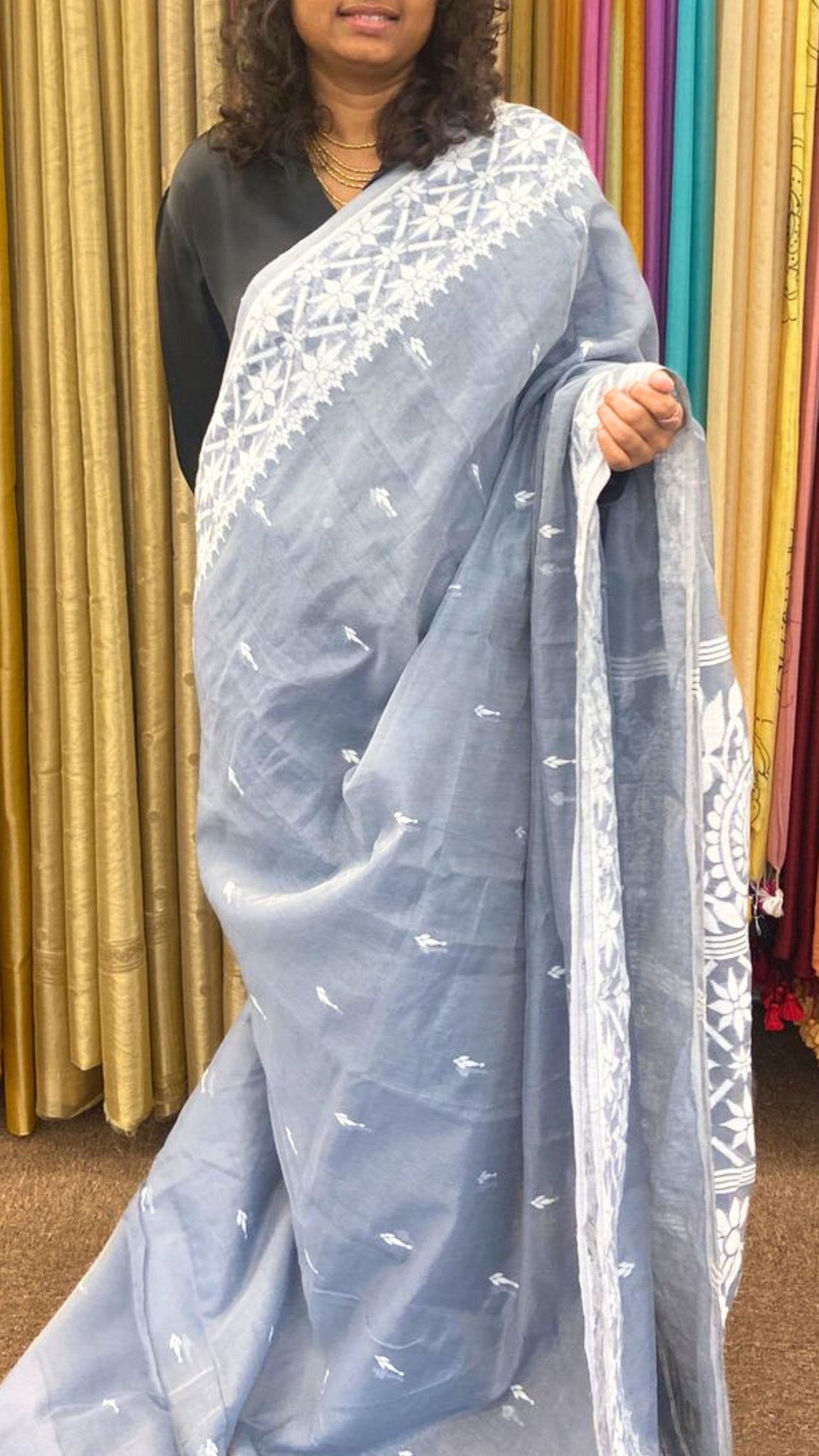 Cotton Jamdani Saree - Grey