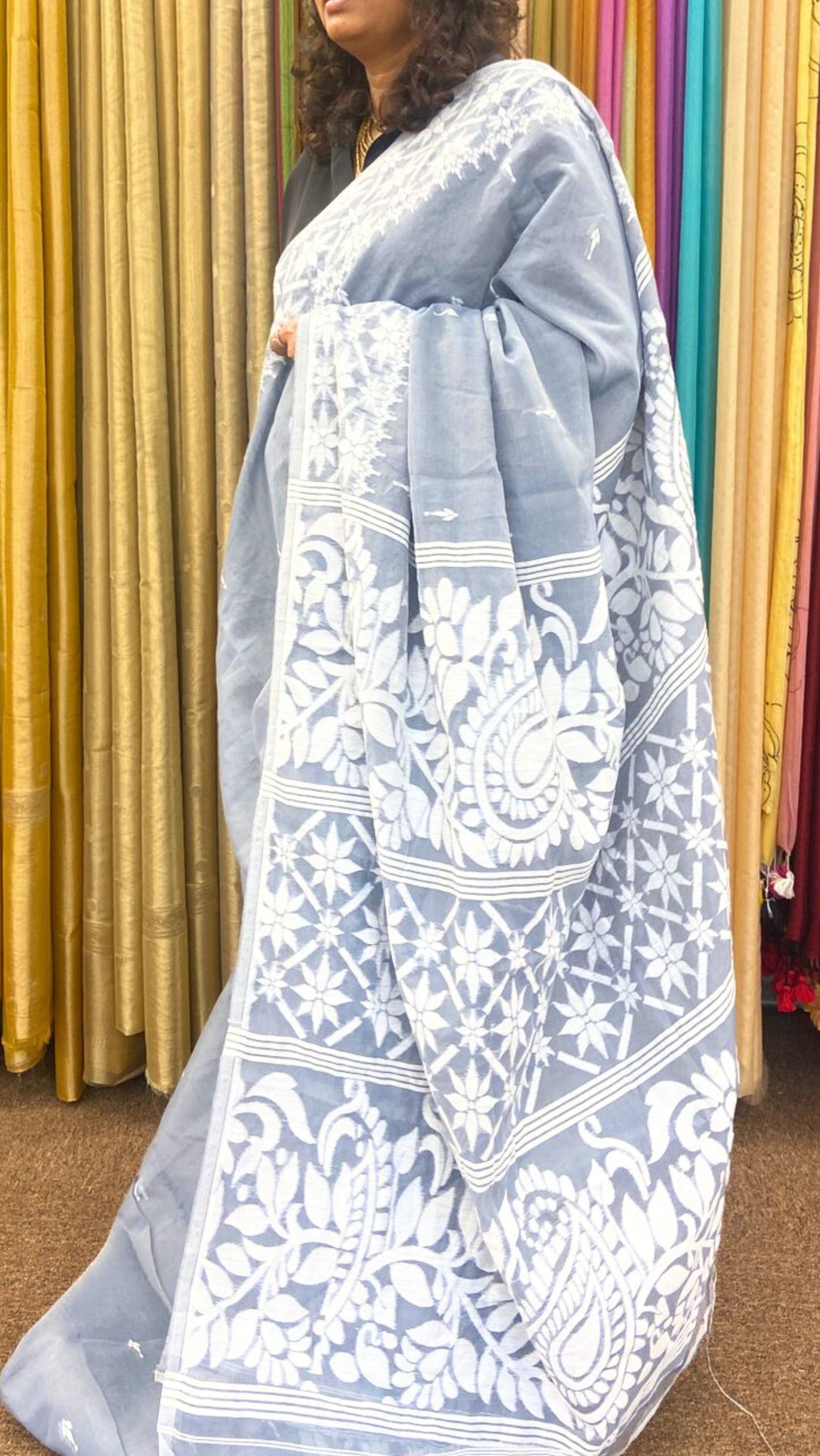 Cotton Jamdani Saree - Grey