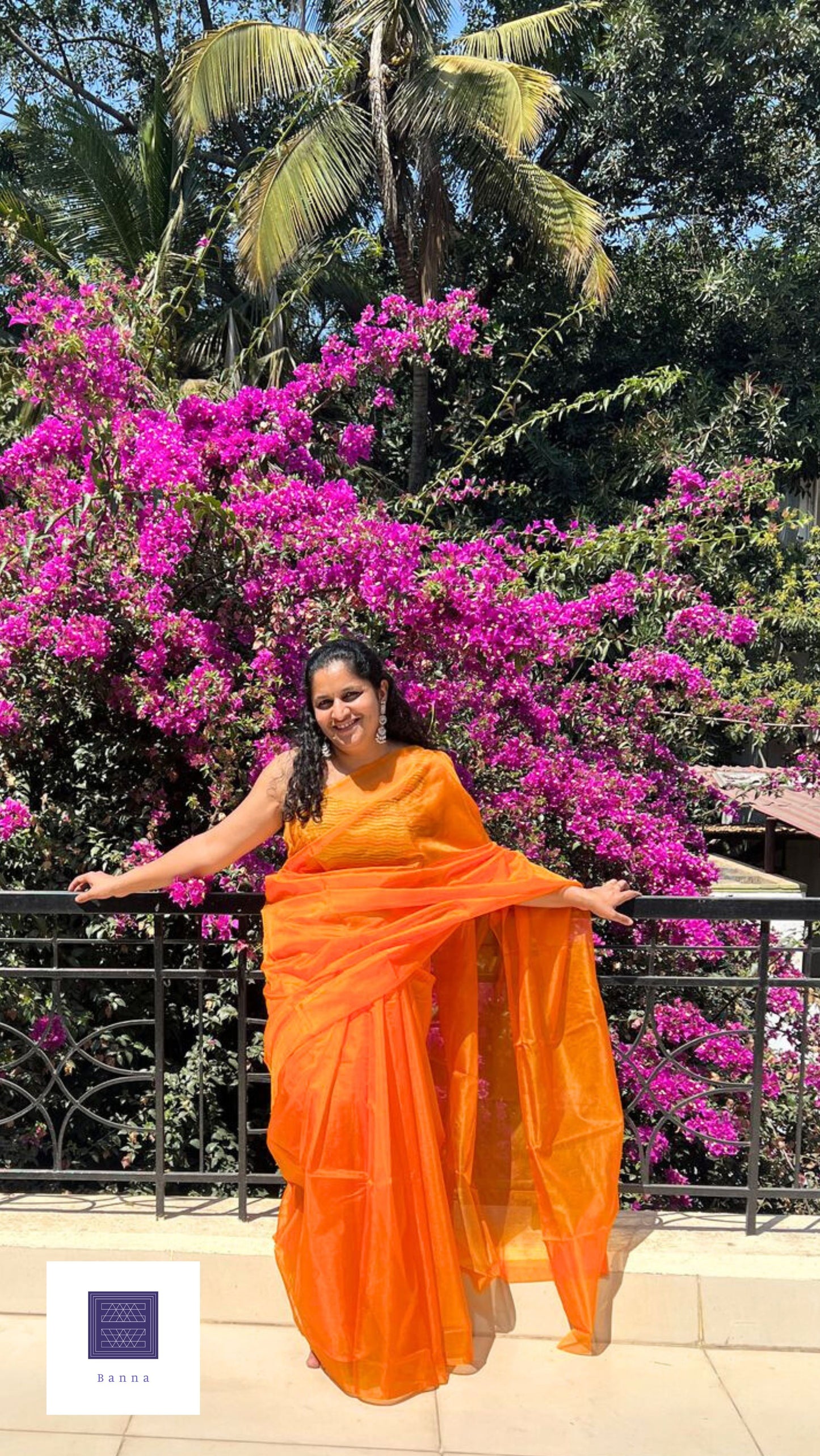 Bright Orange - Solid Organza Saree