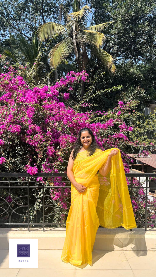 Yellow Organza Solid Saree - Perfect haldi saree