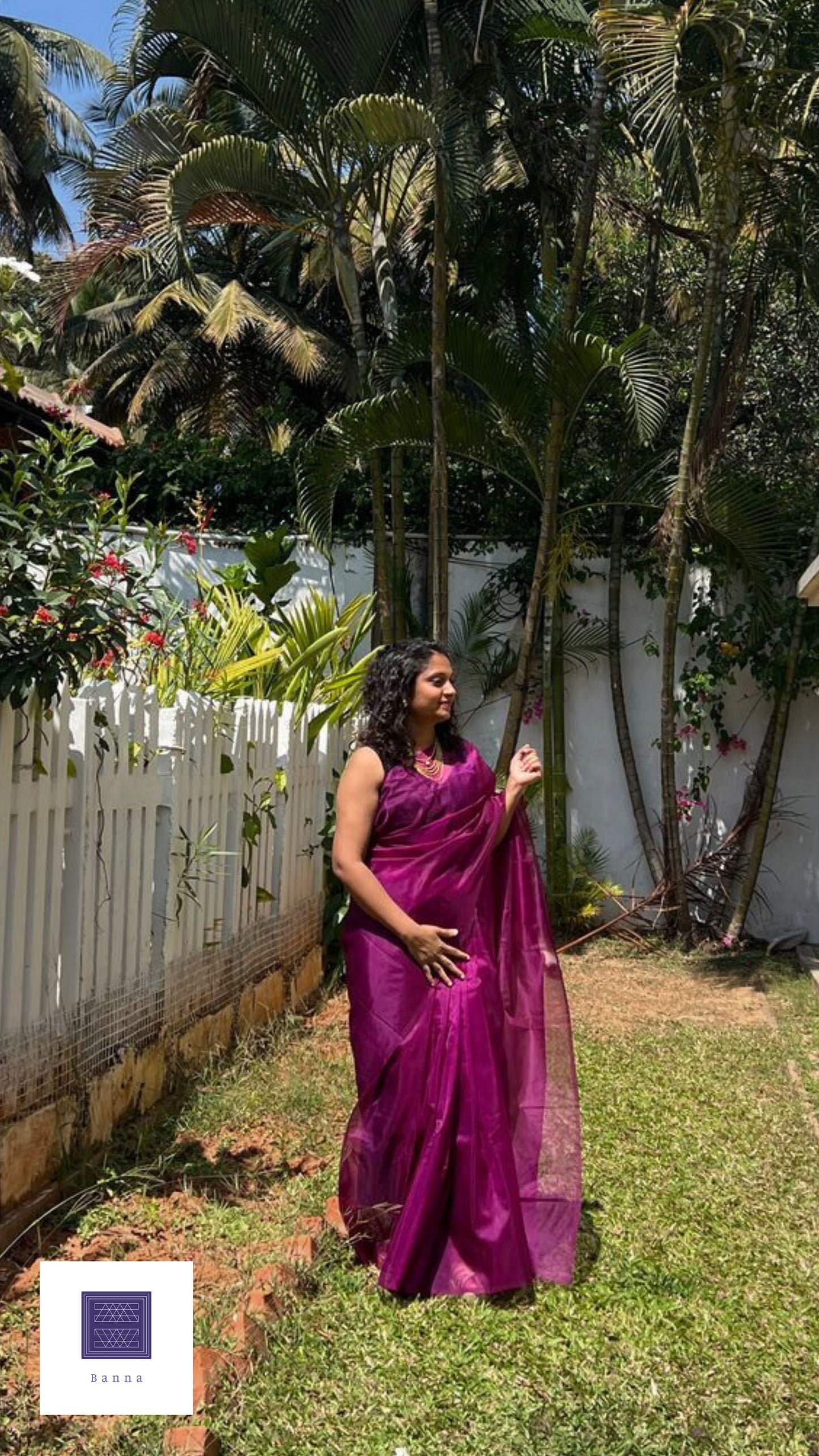 Dark Wine Purple - Banna's signature organza saree