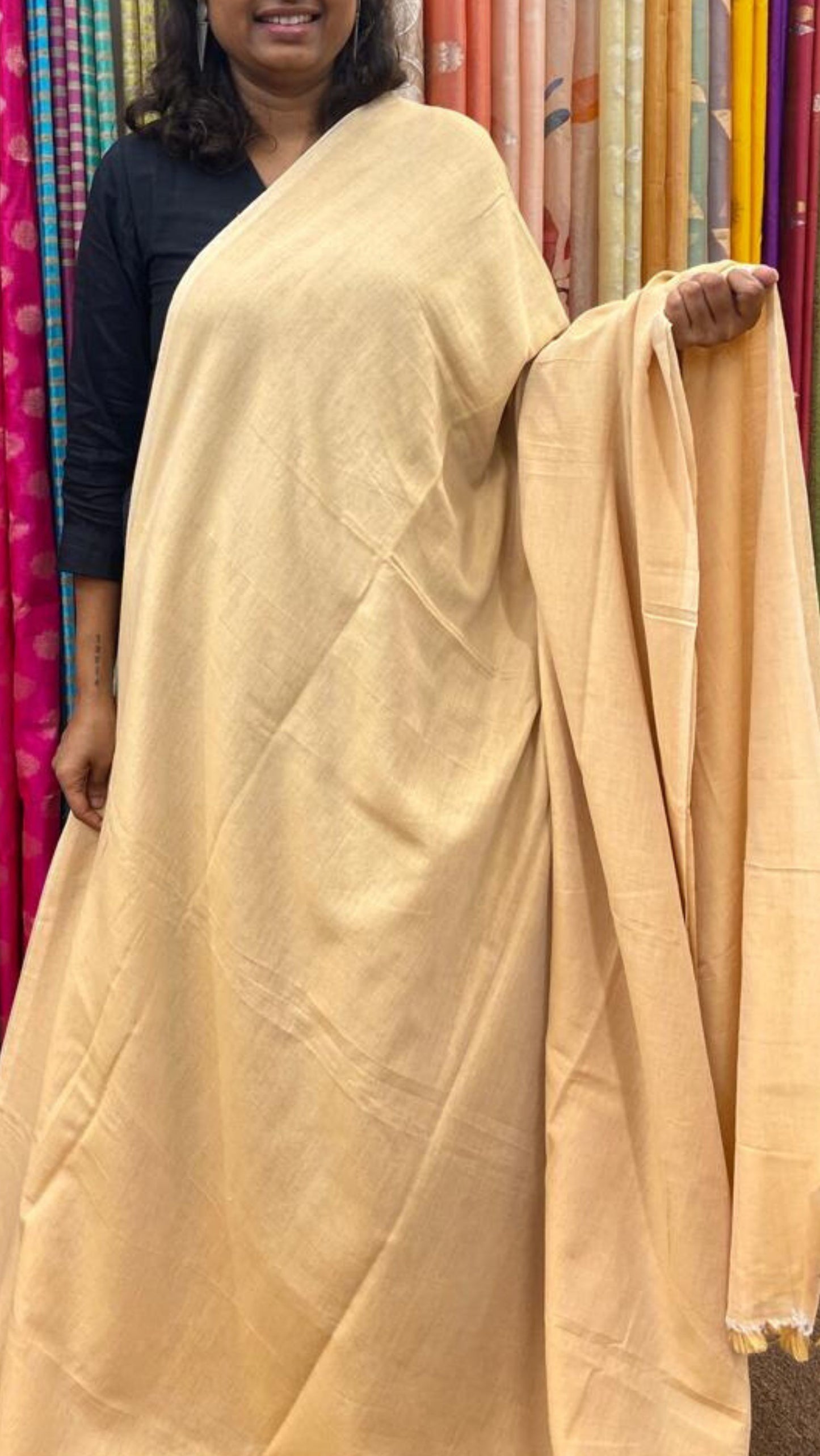 Soft Solid Cotton saree - Beige