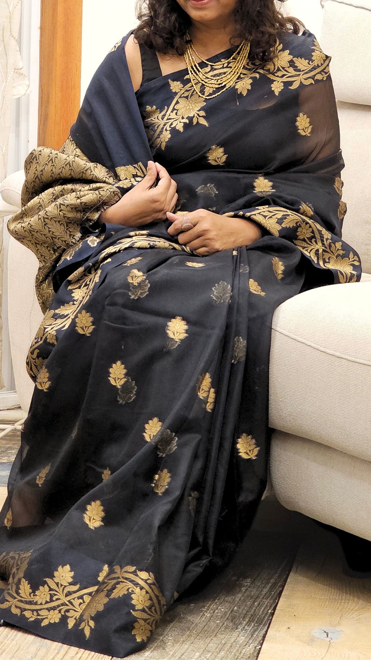 Traditional Banarasi Weaving in Organza - Black