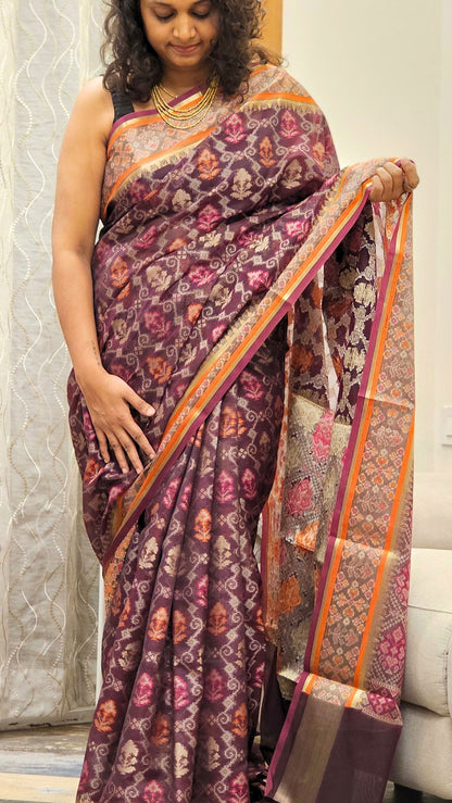 Cotton Silk Saree in Wine Purple