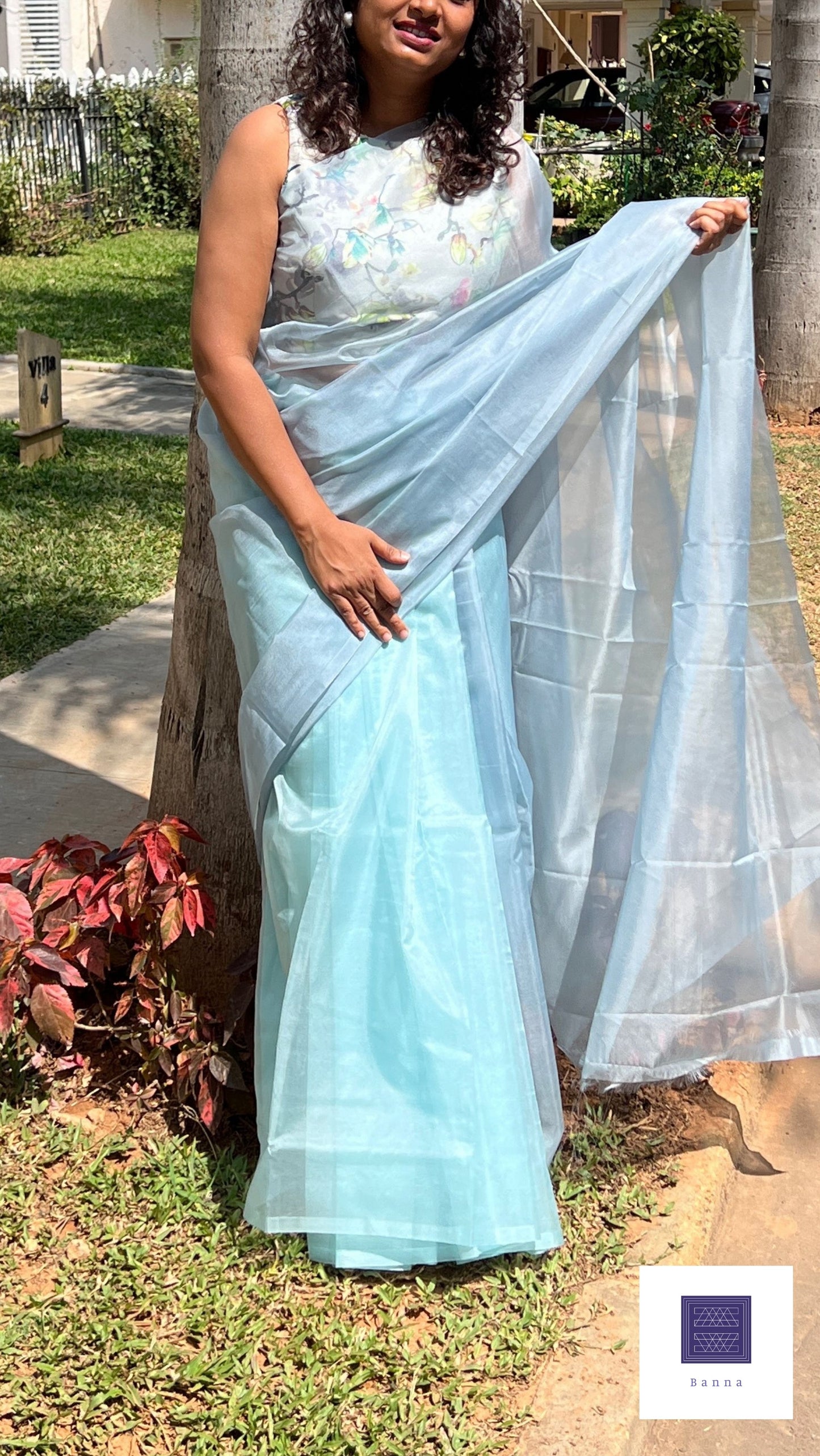 Grey cloud - Banna's signature organza saree