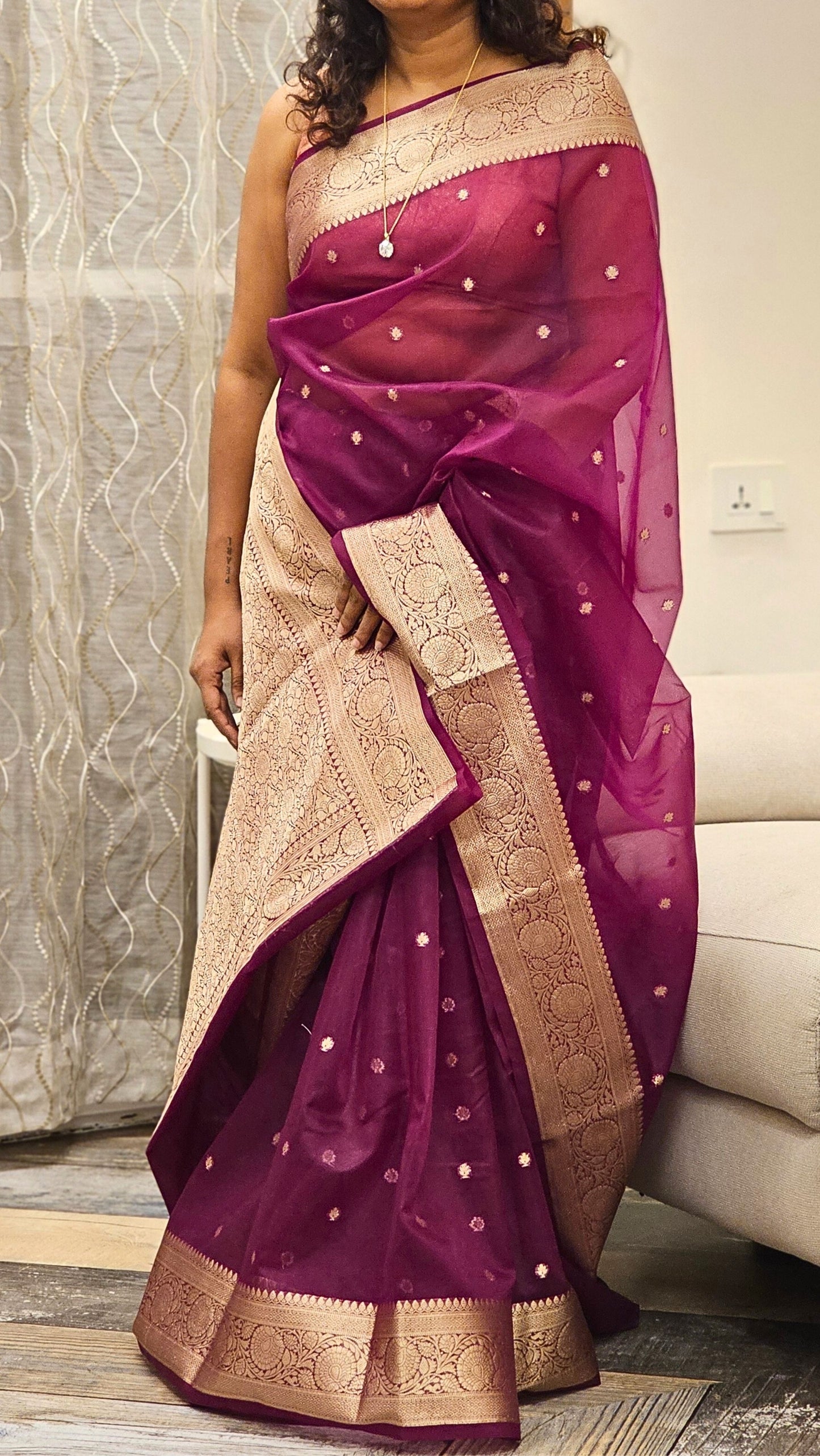 Traditional Banarasi Weave in Organza - Purple