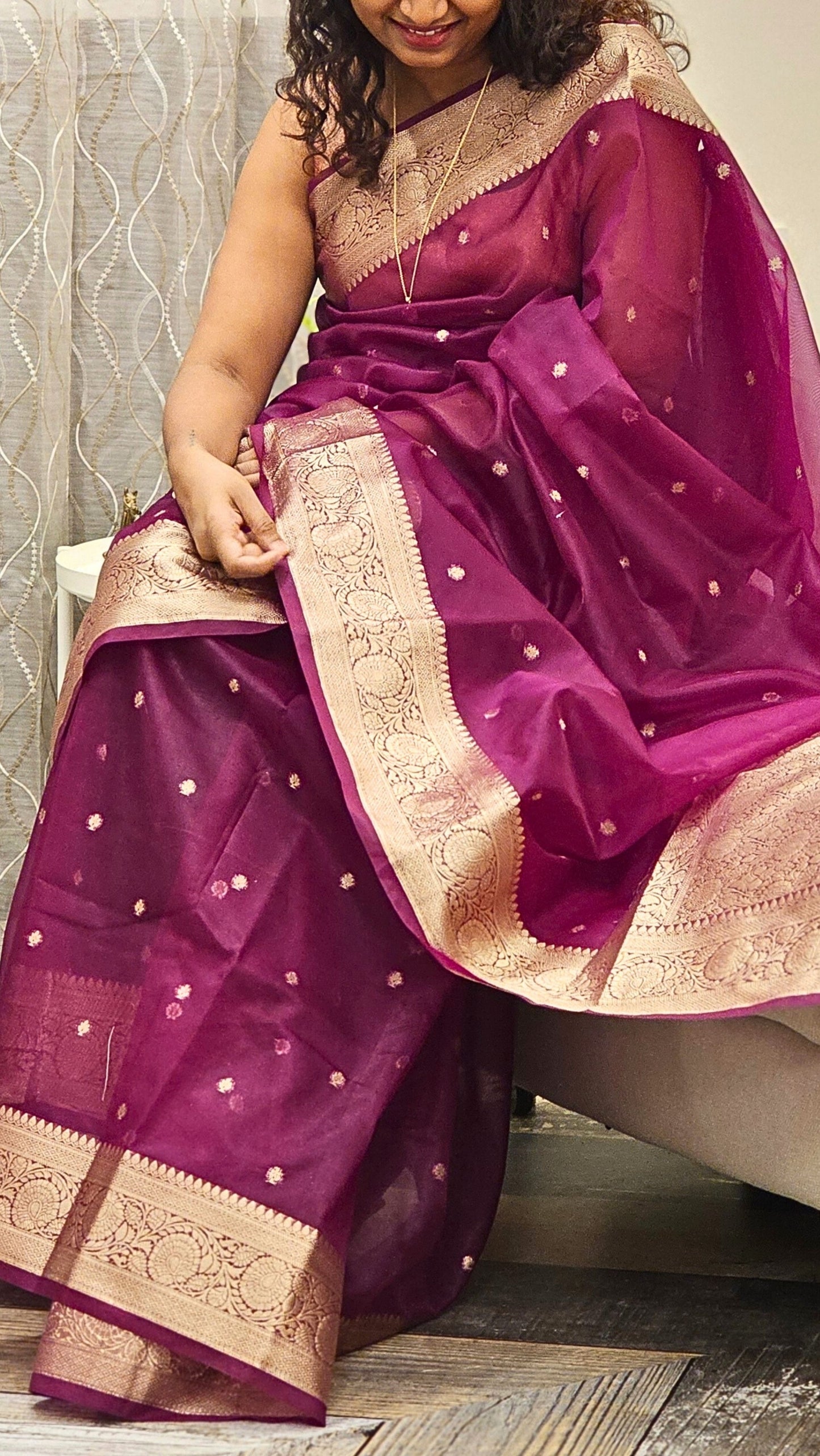 Traditional Banarasi Weave in Organza - Purple