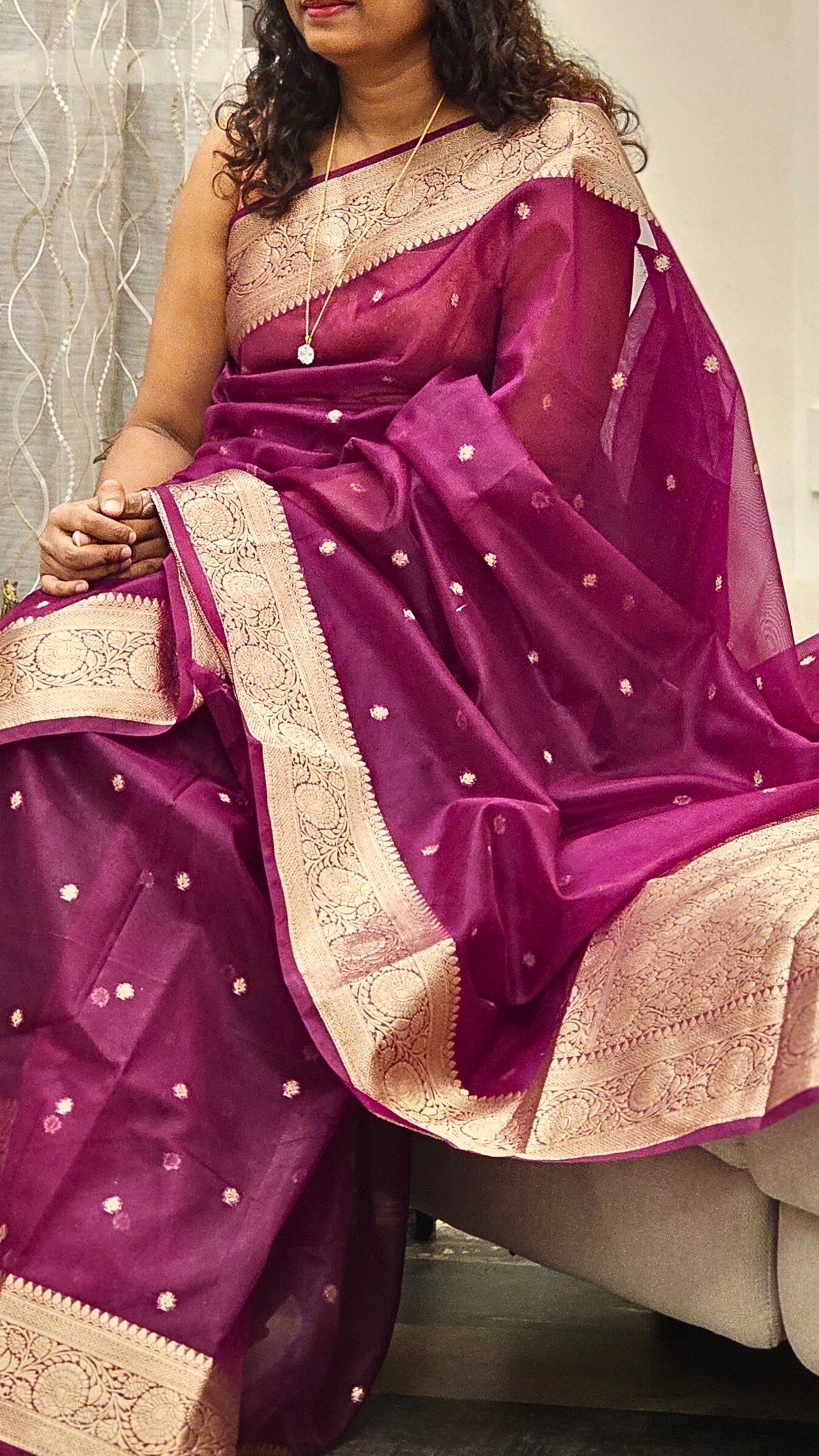 Traditional Banarasi Weave in Organza - Purple