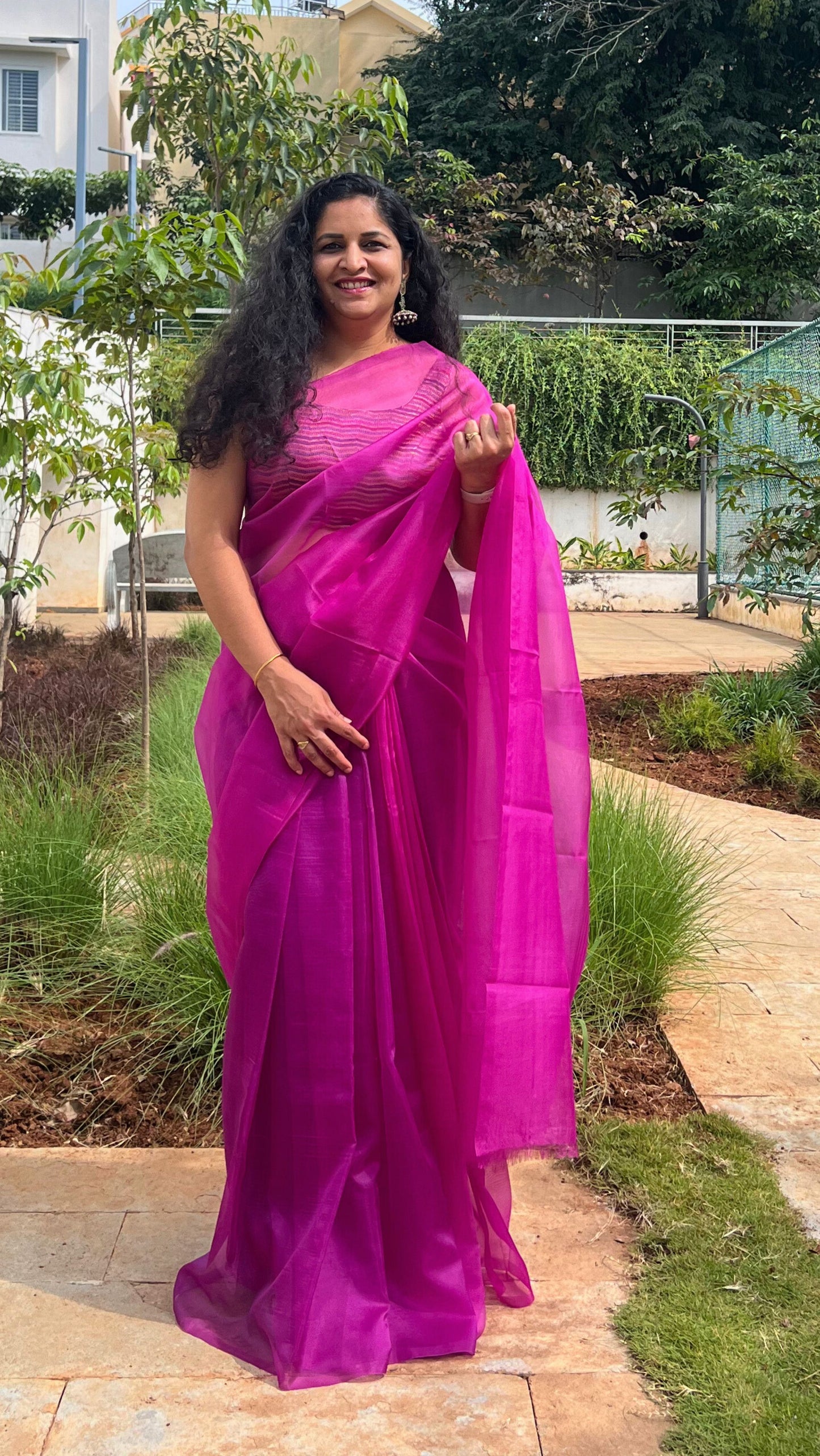 Purple Tulips - Banna's signature organza saree