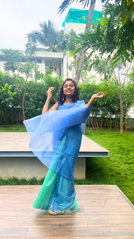 Tints of Cyan - Banna's signature organza saree