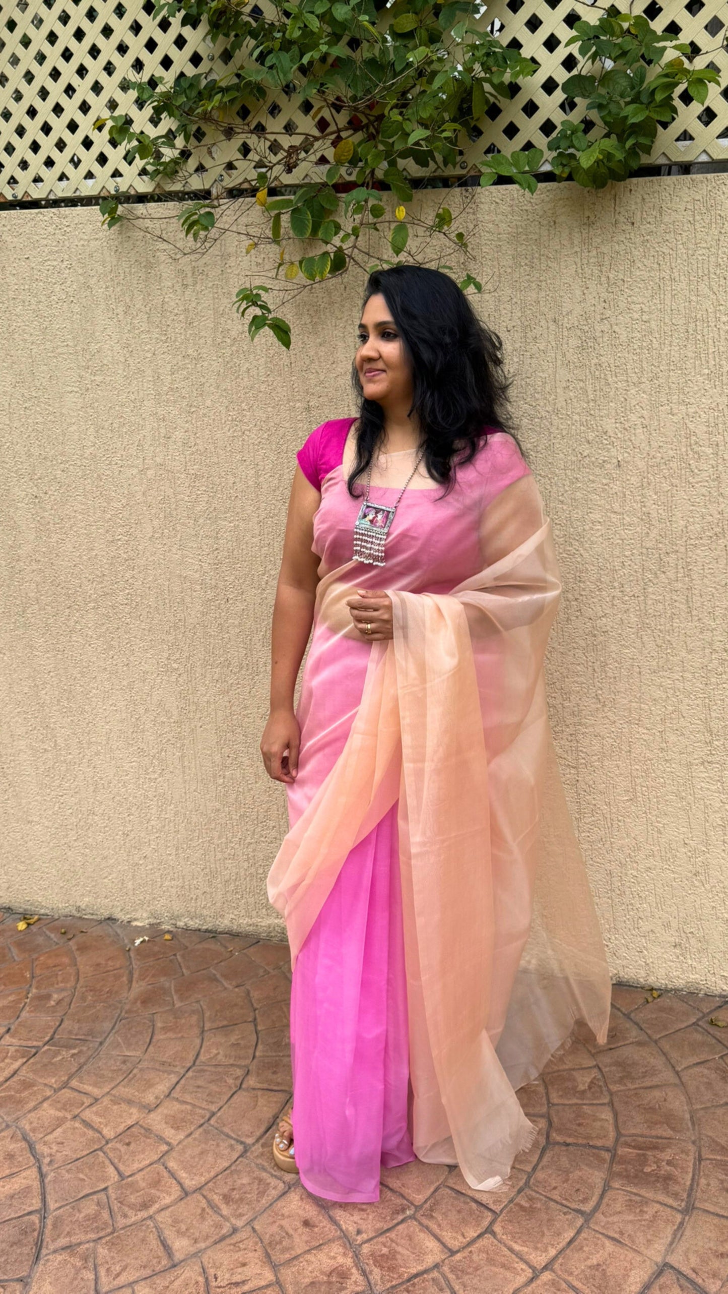 Pink and Peach rose - Banna's signature organza saree