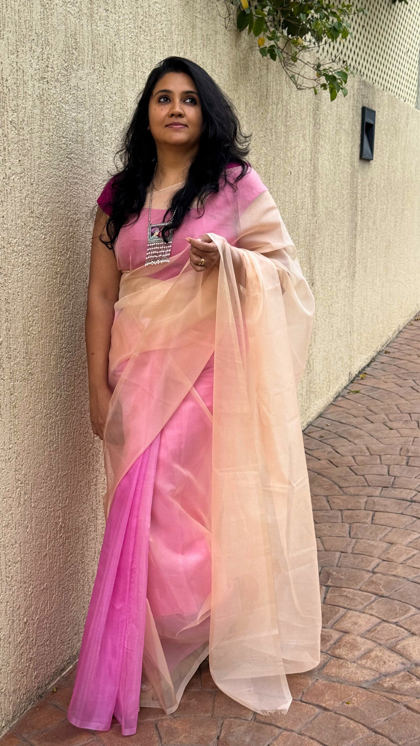 Pink and Peach rose - Banna's signature organza saree