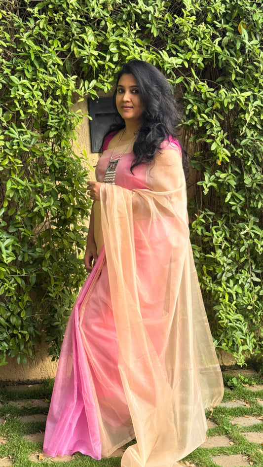 Pink and Peach rose - Banna's signature organza saree