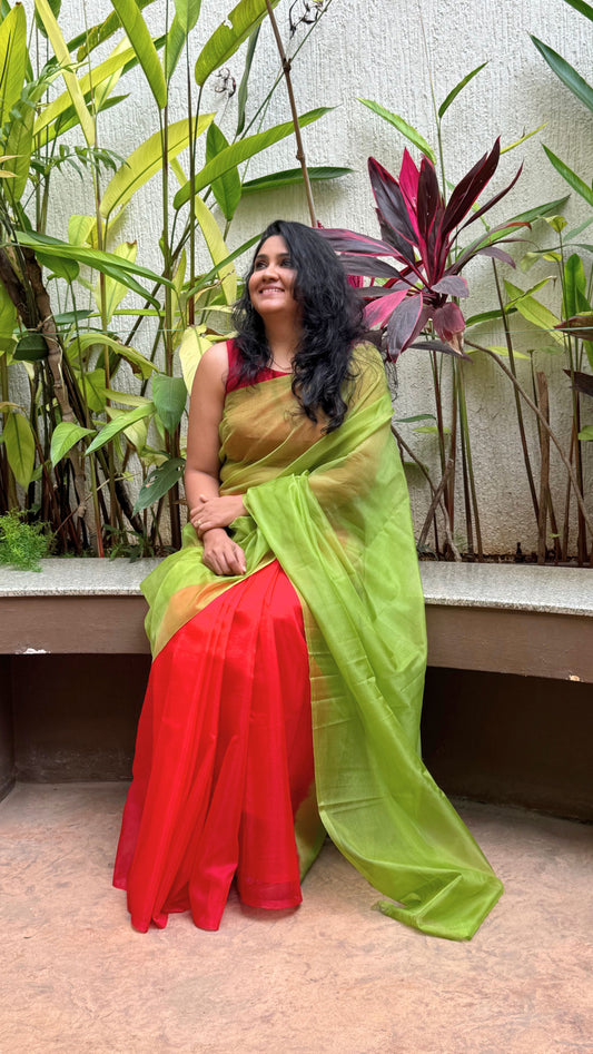 Flamingo Flower - Banna's signature organza saree