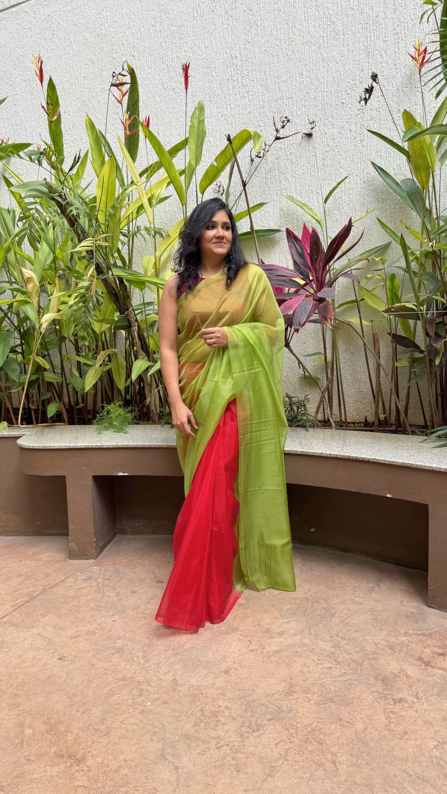 Flamingo Flower - Banna's signature organza saree