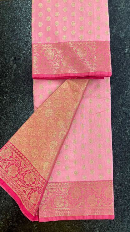 Cotton Silk Saree - Baby Pink and Dark Pink