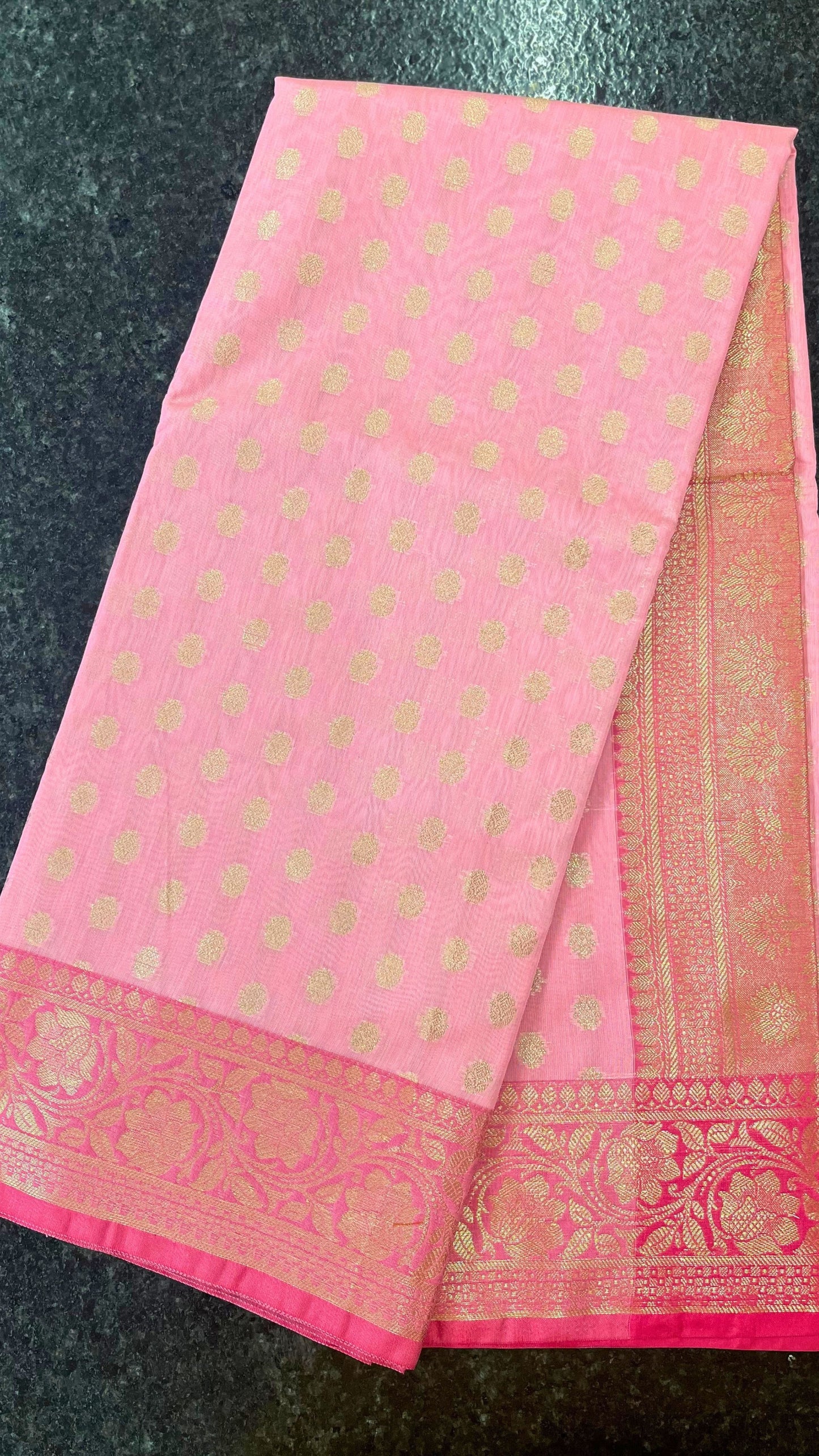 Cotton Silk Saree - Baby Pink and Dark Pink