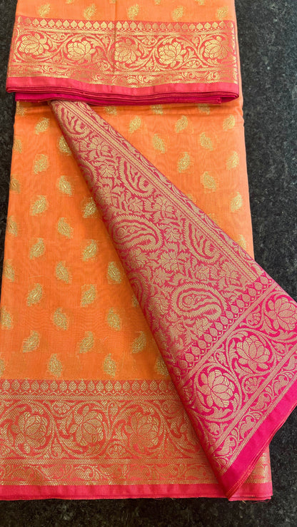 Cotton Silk Saree - Orange and Pink