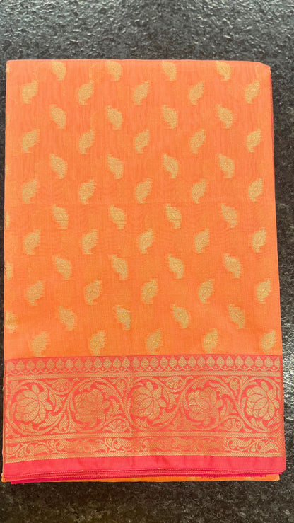 Cotton Silk Saree - Orange and Pink