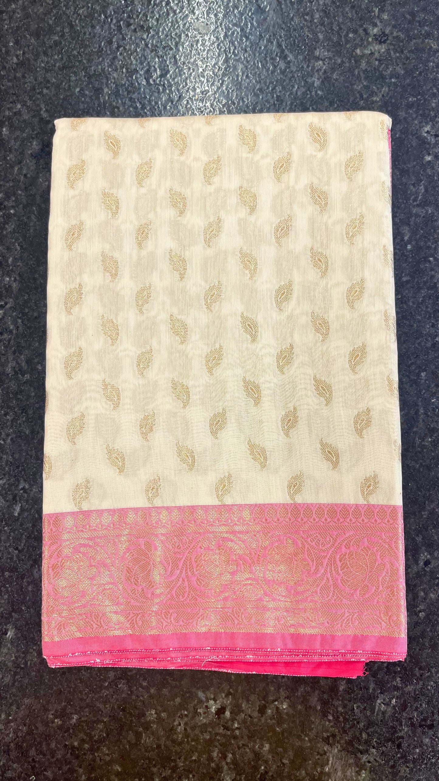 Cotton Silk Saree - Cream and Pink