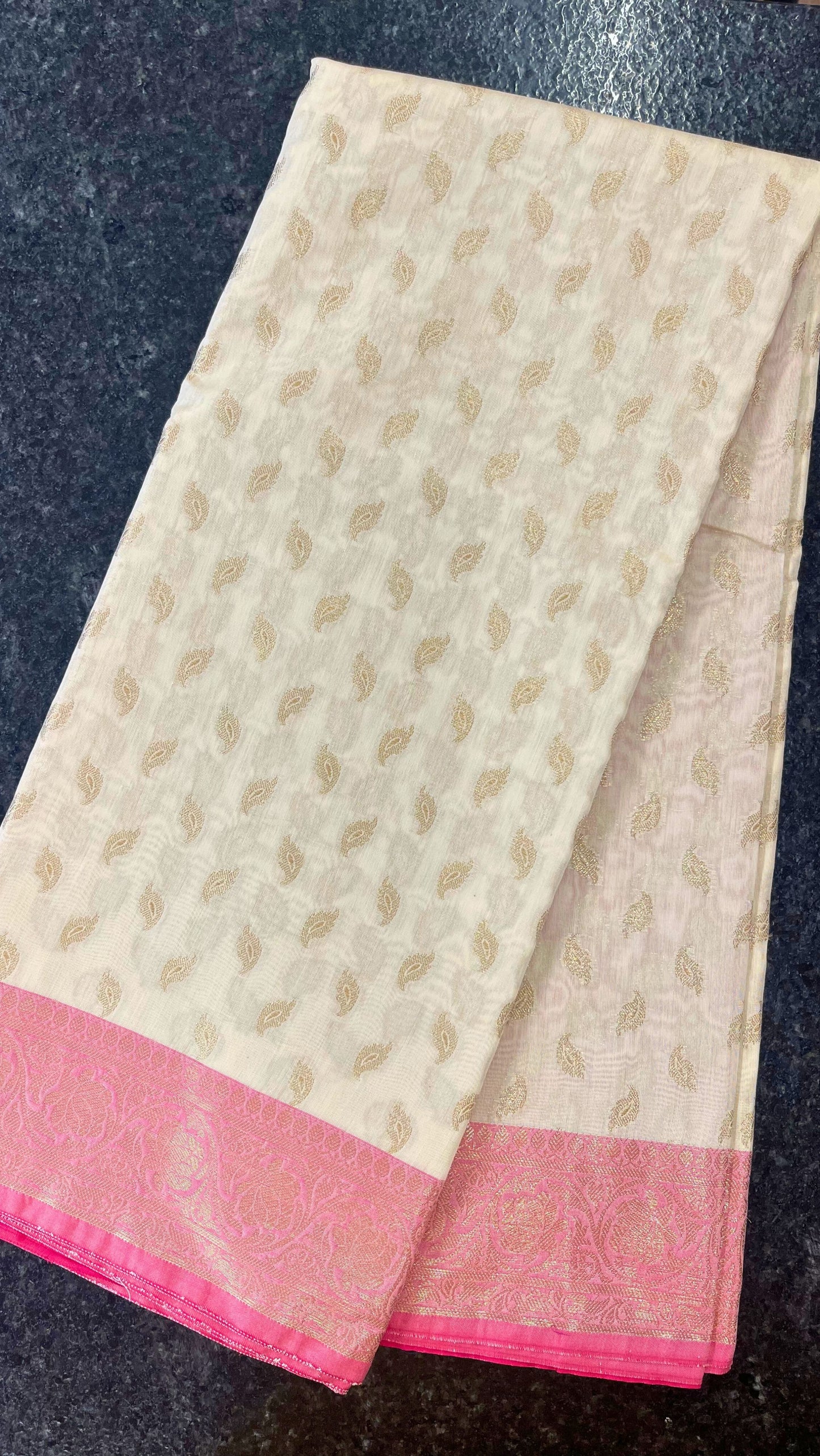 Cotton Silk Saree - Cream and Pink