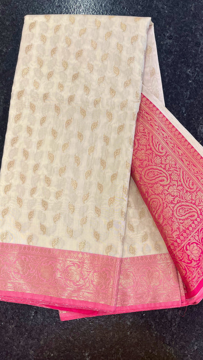 Cotton Silk Saree - Cream and Pink