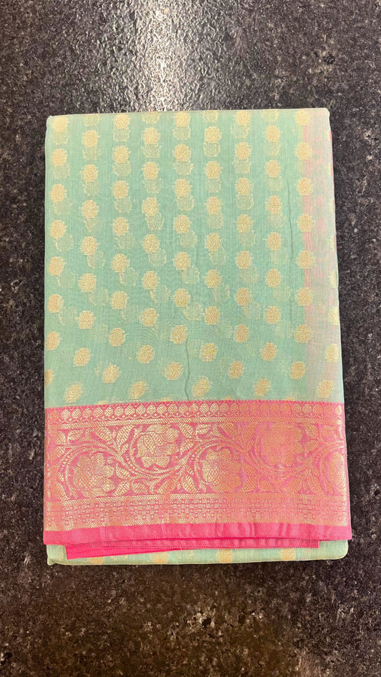 Cotton Silk Saree - Green and Pink