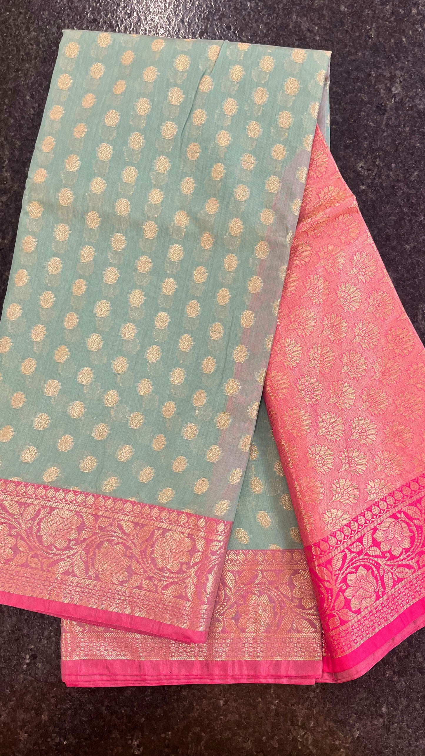 Cotton Silk Saree - Green and Pink