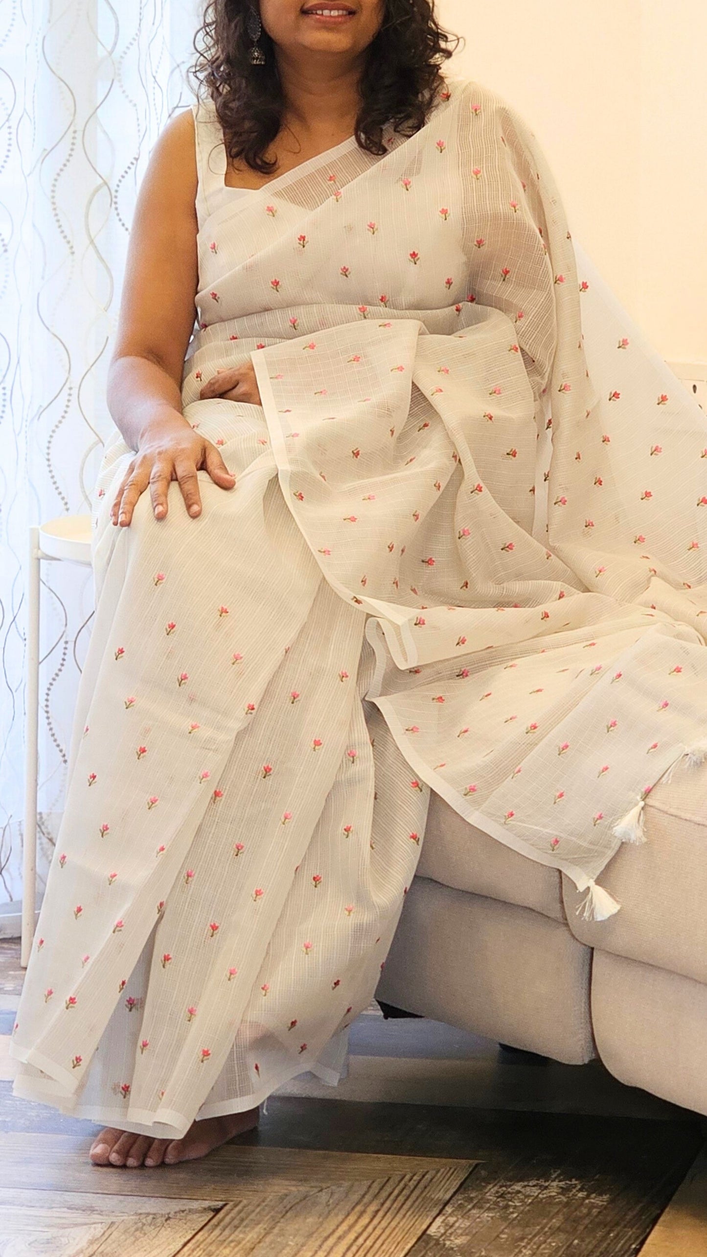 Banna's signature kota cotton saree - Off white and Light grey