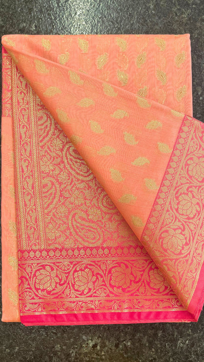 Cotton Silk Saree - light orange and pink