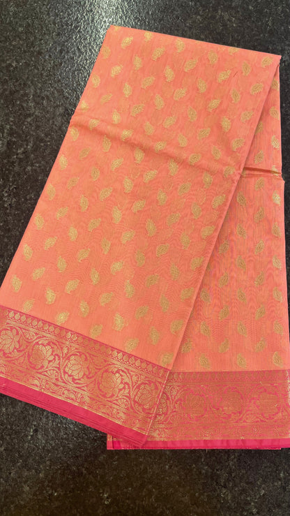 Cotton Silk Saree - light orange and pink