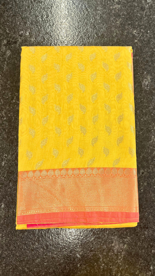 Cotton Silk Saree - Yellow and Pink