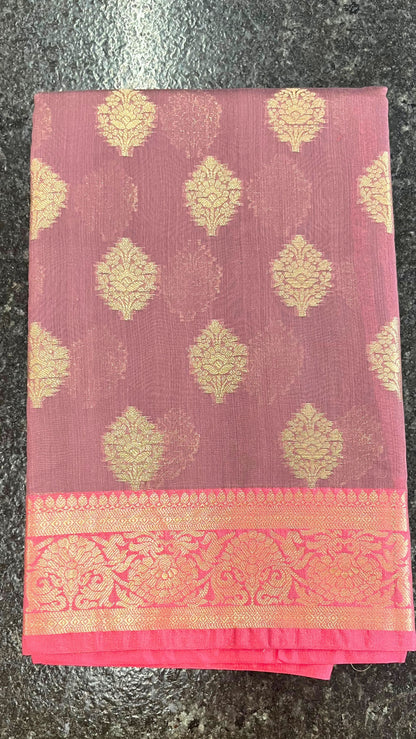 Cotton Silk Saree - Wine and Pink