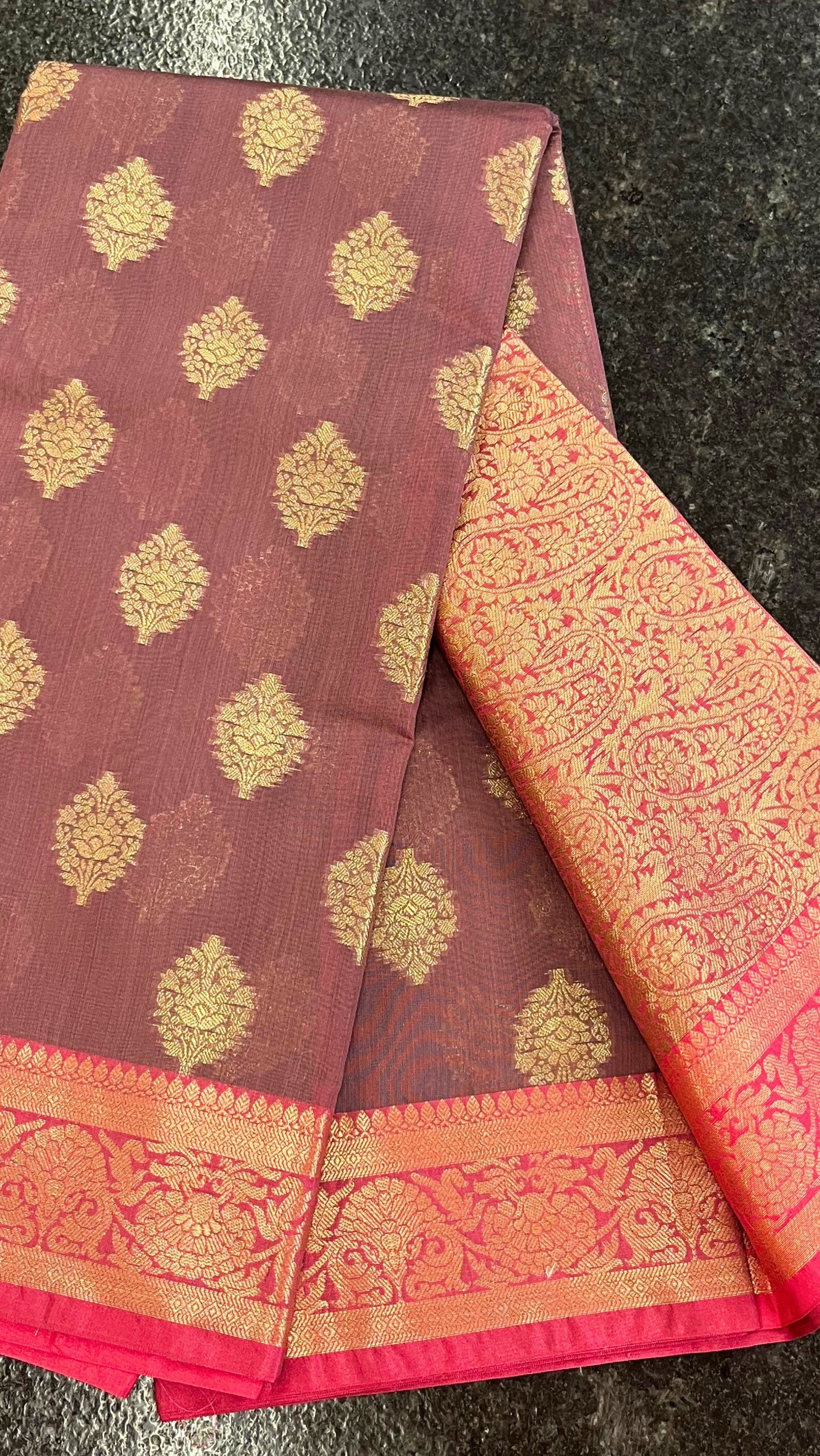 Cotton Silk Saree - Wine and Pink