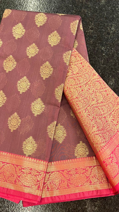 Cotton Silk Saree - Wine and Pink