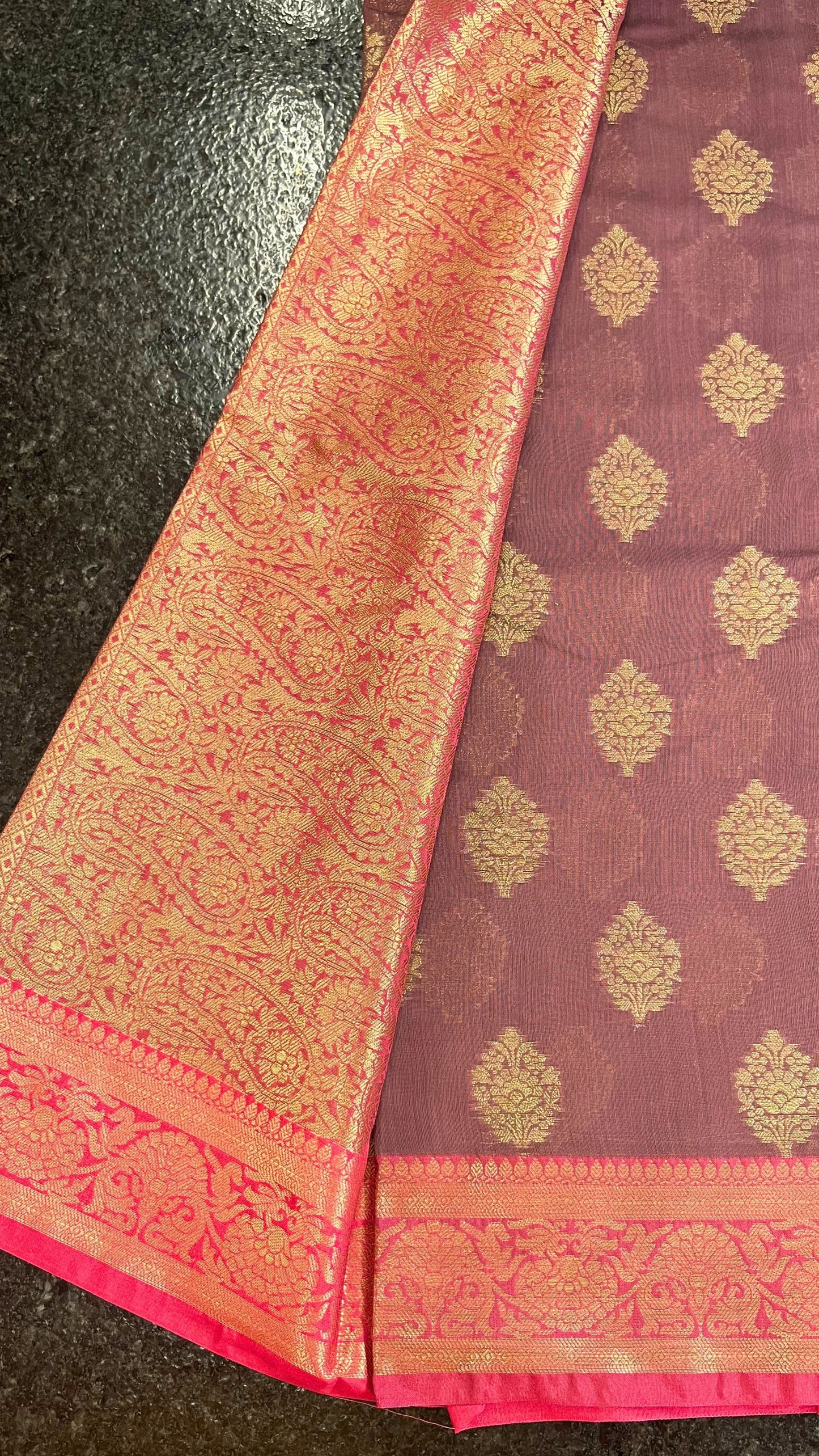 Cotton Silk Saree - Wine and Pink