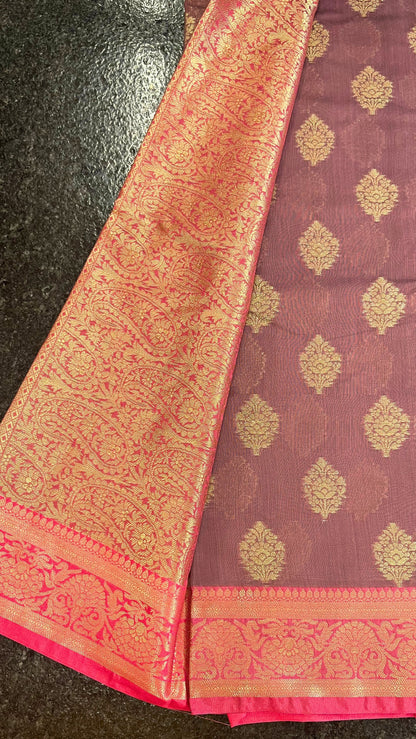 Cotton Silk Saree - Wine and Pink