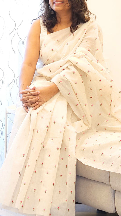 Banna's signature linen cotton saree - Off White